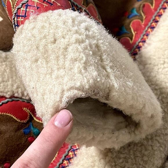 Vintage 70s Retro Shearling Handmade Folk Alfghan Polish Penny Lane Jacket Sz S - Picture 9 of 14